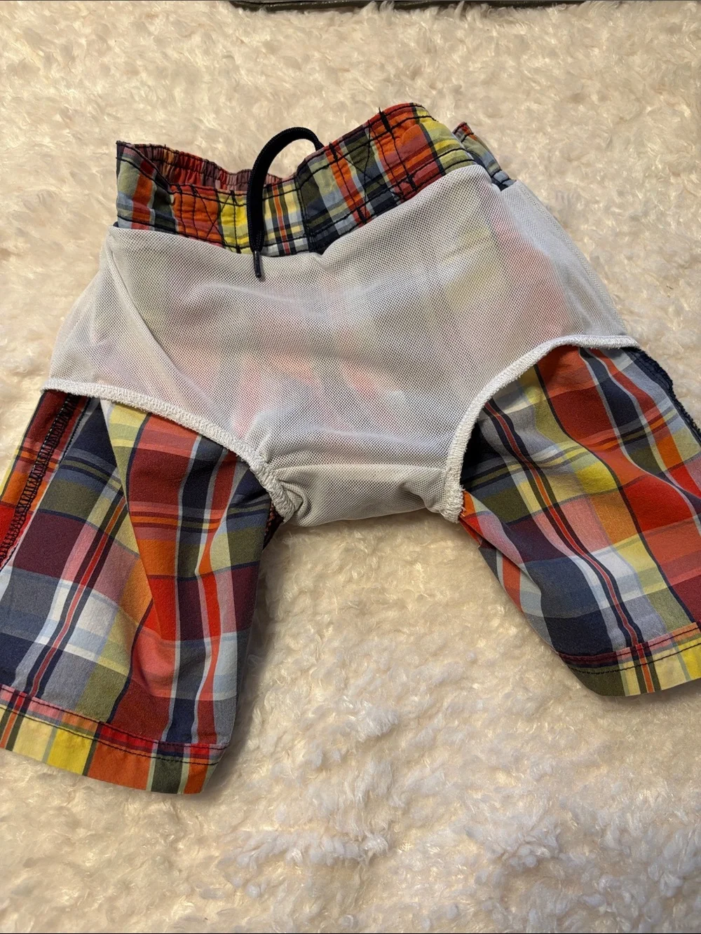 Jamie and Jack Plaid Multicolor Drawstring Swim Trunks Size 4